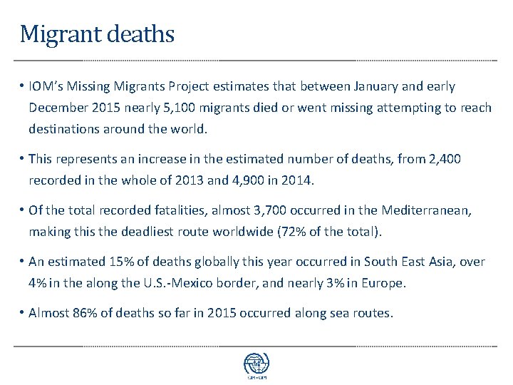 Migrant deaths • IOM’s Missing Migrants Project estimates that between January and early December