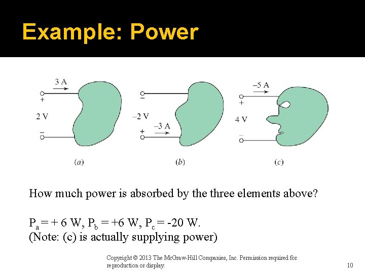 Example: Power How much power is absorbed by the three elements above? Pa =
