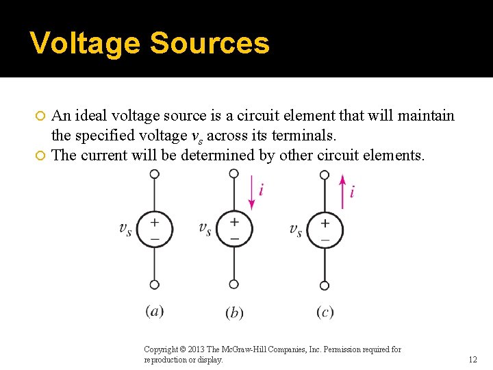 Voltage Sources An ideal voltage source is a circuit element that will maintain the