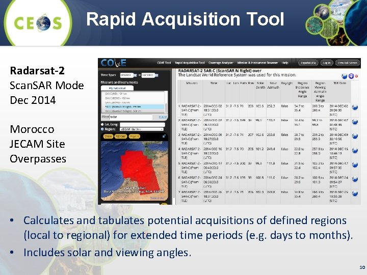 Rapid Acquisition Tool Radarsat-2 Scan. SAR Mode Dec 2014 Morocco JECAM Site Overpasses •