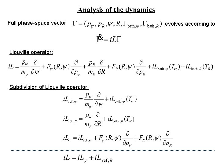 Analysis of the dynamics Full phase-space vector Liouville operator: Subdivision of Liouville operator: evolves