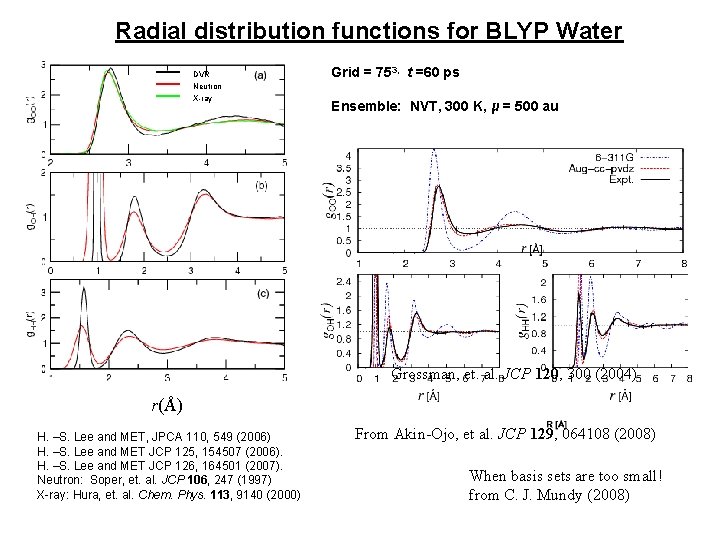 Radial distribution functions for BLYP Water DVR Neutron X-ray Grid = 753, t =60