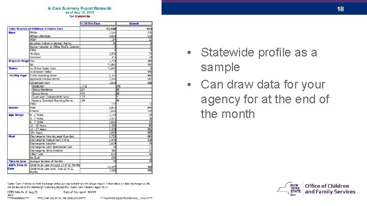 October 30, 2020 18 • Statewide profile as a sample • Can draw data