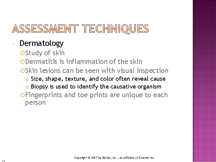  Dermatology Study of skin Dermatitis is inflammation of the skin Skin lesions can
