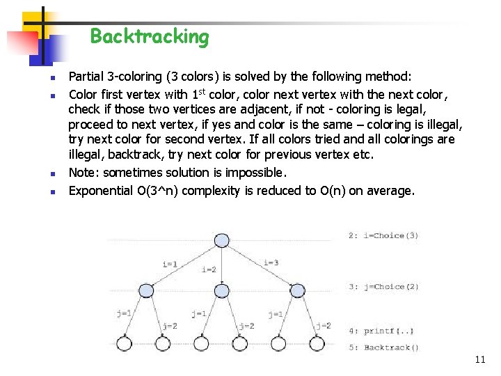 Backtracking n n Partial 3 -coloring (3 colors) is solved by the following method: