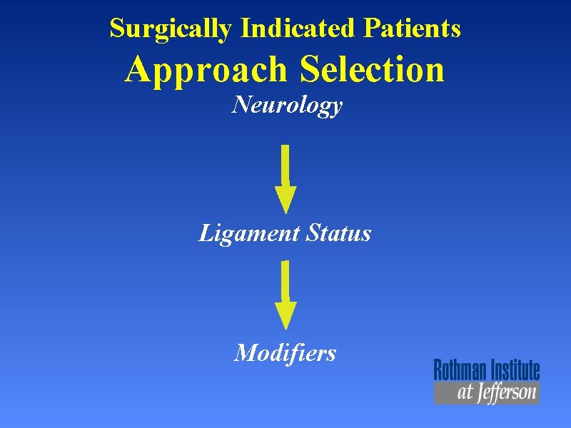 Surgically Indicated Patients Approach Selection Neurology Ligament Status Modifiers 