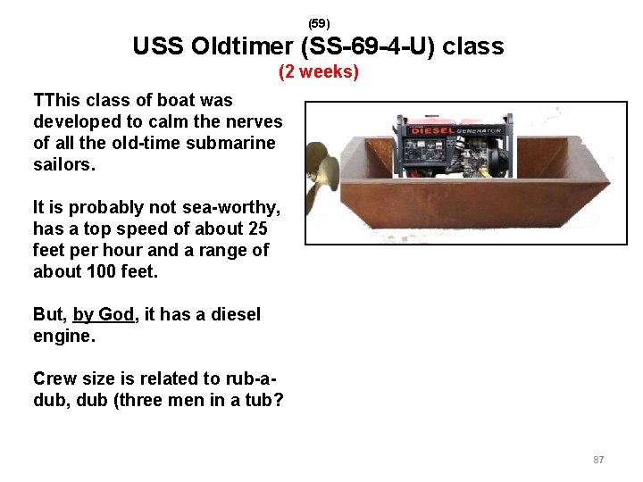 (59) USS Oldtimer (SS-69 -4 -U) class (2 weeks) TThis class of boat was