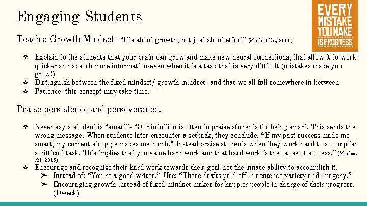 Engaging Students Teach a Growth Mindset- “It’s about growth, not just about effort” (Mindset