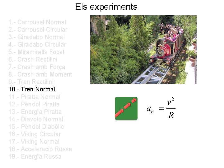 Els experiments 1. - Carrousel Normal 2. - Carrousel Circular 3. - Giradabo Normal