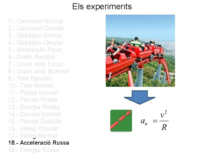 Els experiments 1. - Carrousel Normal 2. - Carrousel Circular 3. - Giradabo Normal