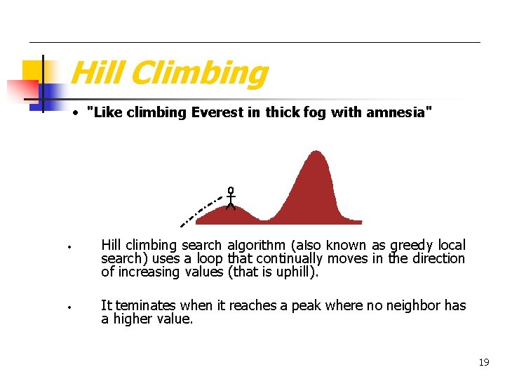 Hill Climbing • "Like climbing Everest in thick fog with amnesia" • • Hill