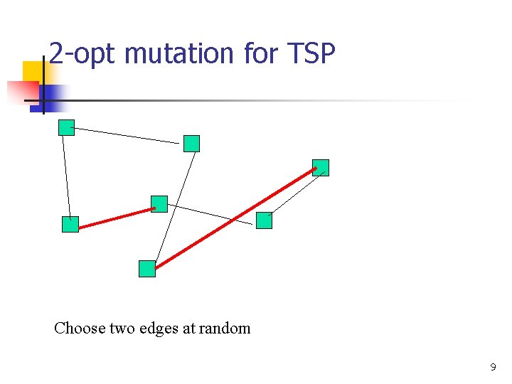 2 -opt mutation for TSP Choose two edges at random 9 