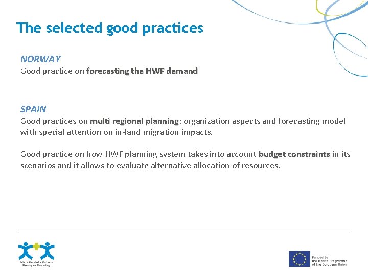 The selected good practices NORWAY Good practice on forecasting the HWF demand SPAIN Good