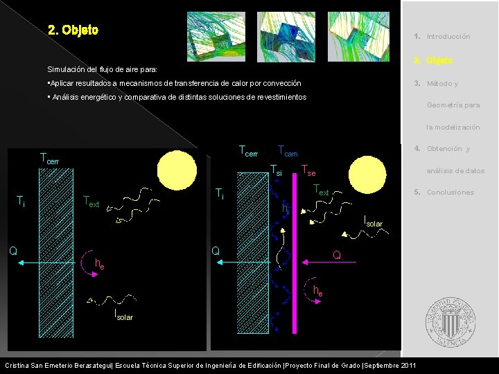 2. Objeto 1. Introducción 2. Objeto Simulación del flujo de aire para: • Aplicar