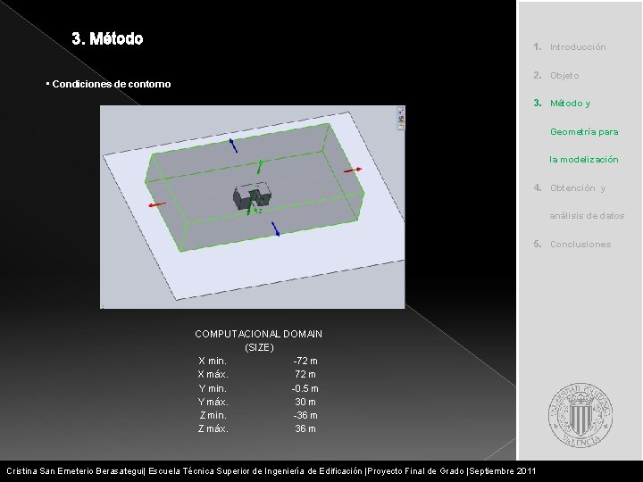 3. Método 1. Introducción 2. Objeto • Condiciones de contorno 3. Método y Geometría