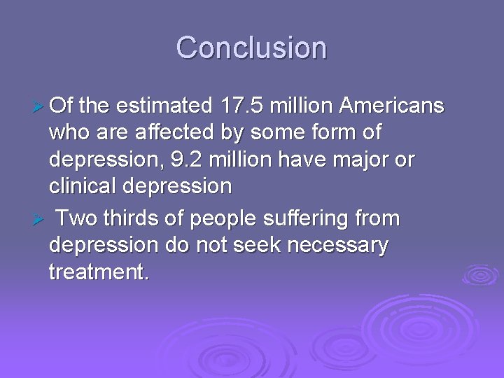 Conclusion Ø Of the estimated 17. 5 million Americans who are affected by some