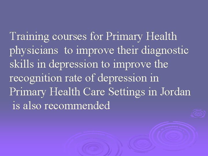 Training courses for Primary Health physicians to improve their diagnostic skills in depression to