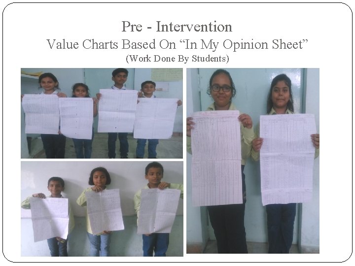 Pre - Intervention Value Charts Based On “In My Opinion Sheet” (Work Done By