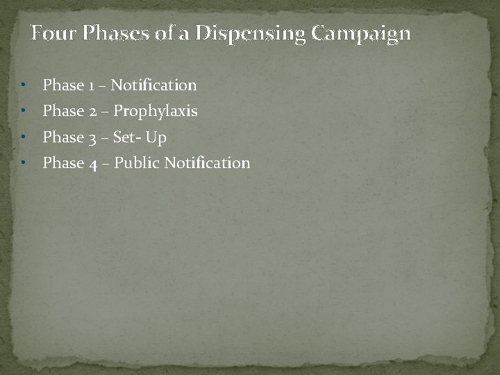 Four Phases of a Dispensing Campaign • Phase 1 – Notification • Phase 2