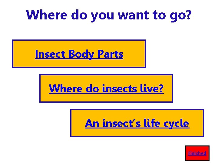 Where do you want to go? Insect Body Parts Where do insects live? An