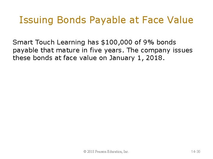 Issuing Bonds Payable at Face Value Smart Touch Learning has $100, 000 of 9%