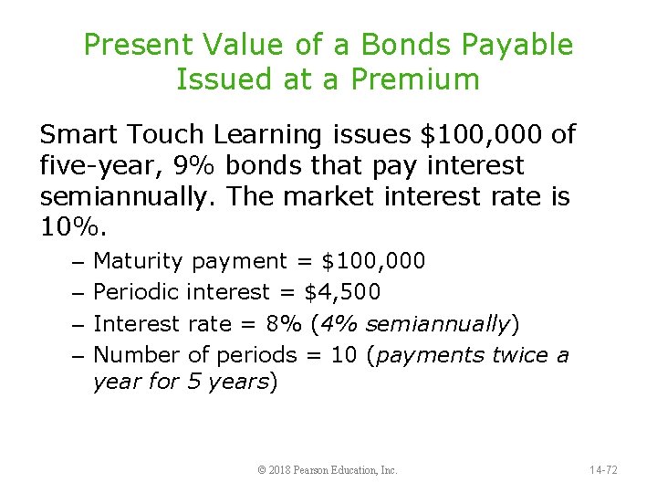 Present Value of a Bonds Payable Issued at a Premium Smart Touch Learning issues