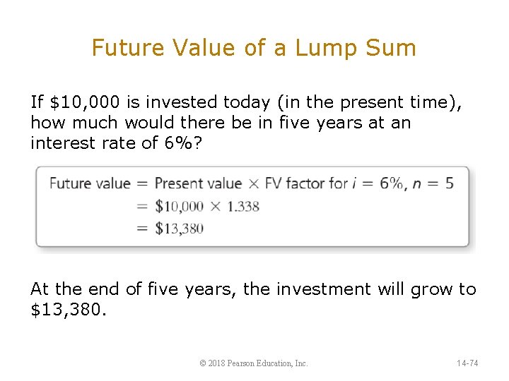 Future Value of a Lump Sum If $10, 000 is invested today (in the