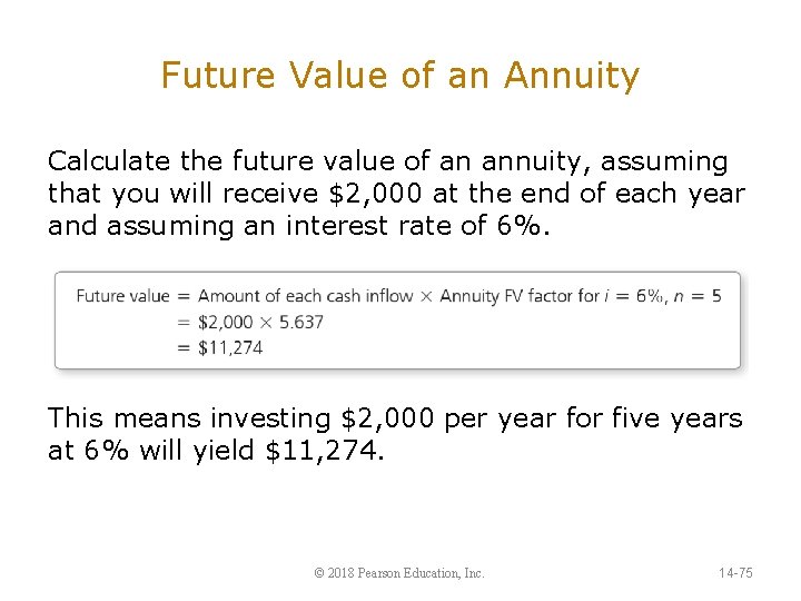 Future Value of an Annuity Calculate the future value of an annuity, assuming that