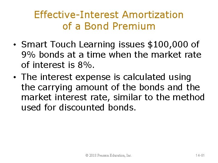 Effective-Interest Amortization of a Bond Premium • Smart Touch Learning issues $100, 000 of