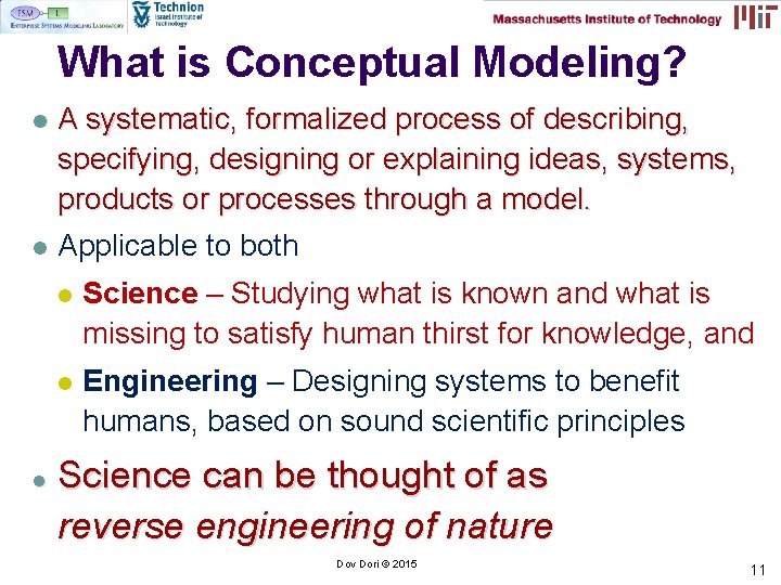 What is Conceptual Modeling? l A systematic, formalized process of describing, specifying, designing or What is Conceptual Modeling? l A systematic, formalized process of describing, specifying, designing or