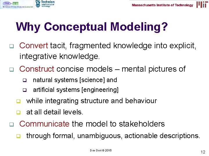 Why Conceptual Modeling? q Convert tacit, fragmented knowledge into explicit, integrative knowledge. q Construct Why Conceptual Modeling? q Convert tacit, fragmented knowledge into explicit, integrative knowledge. q Construct