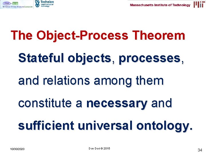 The Object-Process Theorem Stateful objects, processes, and relations among them constitute a necessary and The Object-Process Theorem Stateful objects, processes, and relations among them constitute a necessary and
