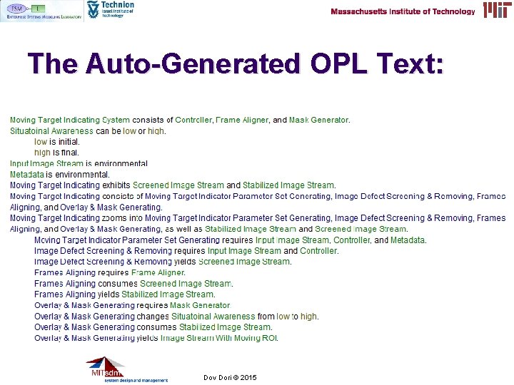 The Auto-Generated OPL Text: 2006 -7 Prof. Dov © Dori © 2015 Dov Dori The Auto-Generated OPL Text: 2006 -7 Prof. Dov © Dori © 2015 Dov Dori