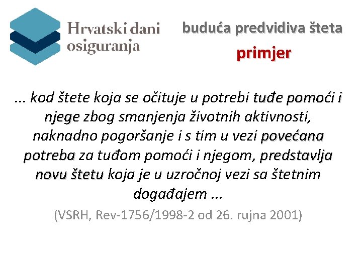 buduća predvidiva šteta primjer. . . kod štete koja se očituje u potrebi tuđe