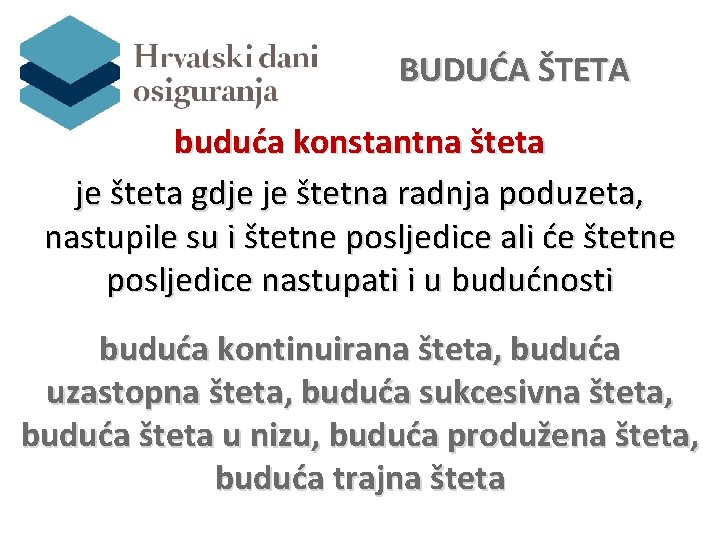  BUDUĆA ŠTETA buduća konstantna šteta je šteta gdje je štetna radnja poduzeta, nastupile