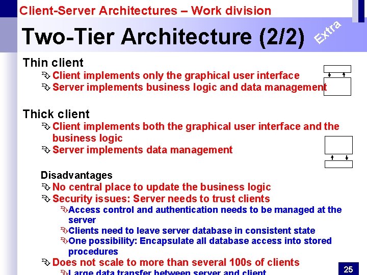 Client-Server Architectures – Work division Two-Tier Architecture (2/2) ra t Ex Thin client Ê