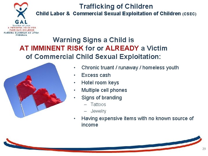 Trafficking of Children Child Labor & Commercial Sexual Exploitation of Children (CSEC) Warning Signs