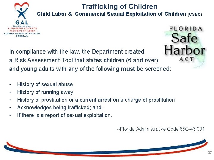 Trafficking of Children Child Labor & Commercial Sexual Exploitation of Children (CSEC) In compliance