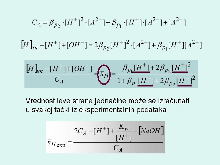 Vrednost leve strane jednačine može se izračunati u svakoj tački iz eksperimentalnih podataka 