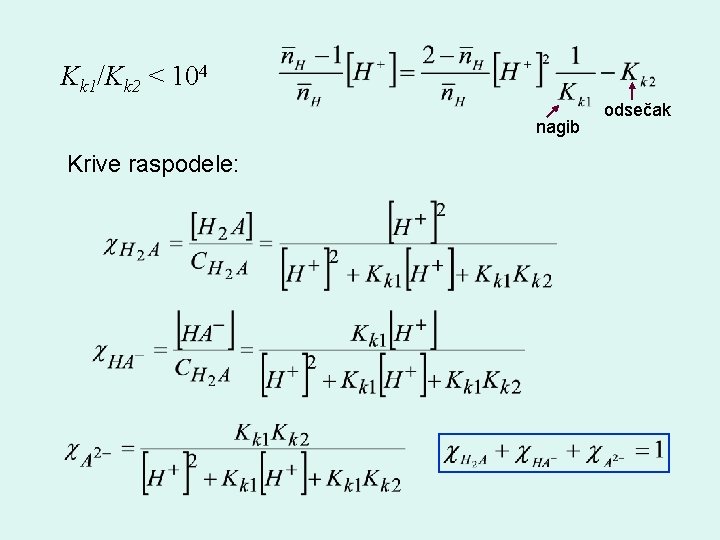 Kk 1/Kk 2 < 104 nagib Krive raspodele: odsečak 