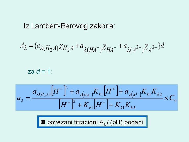 Iz Lambert-Berovog zakona: za d = 1: povezani titracioni Aλ / (p. H) podaci