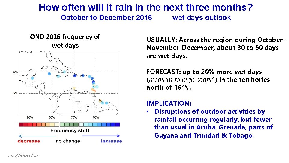 How often will it rain in the next three months? October to December 2016