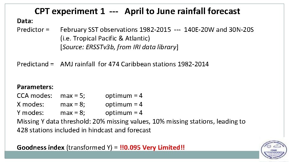 CPT experiment 1 --- April to June rainfall forecast Data: Predictor = February SST