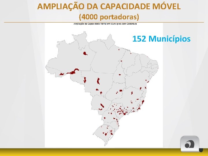 AMPLIAÇÃO DA CAPACIDADE MÓVEL (4000 portadoras) 152 Municípios 