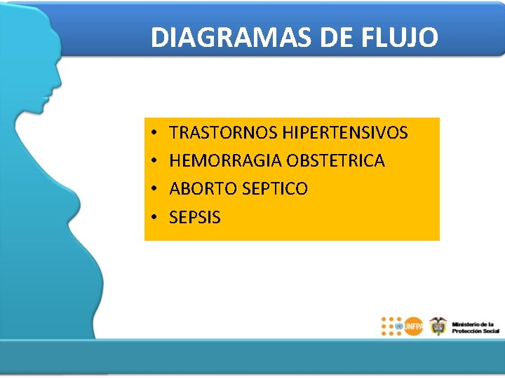DIAGRAMAS DE FLUJO • • TRASTORNOS HIPERTENSIVOS HEMORRAGIA OBSTETRICA ABORTO SEPTICO SEPSIS 