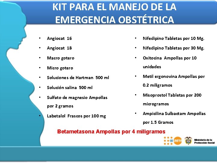 KIT PARA EL MANEJO DE LA EMERGENCIA OBSTÉTRICA • Angiocat 16 • Nifedipino Tabletas