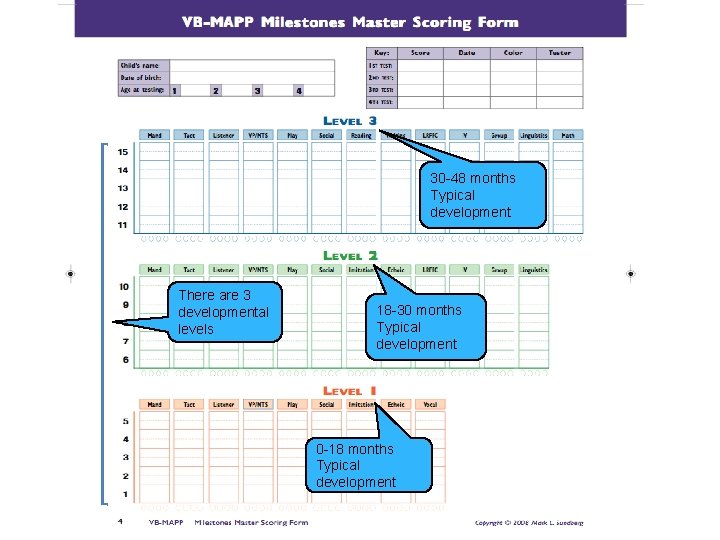 30 -48 months Typical development There are 3 developmental levels 18 -30 months Typical