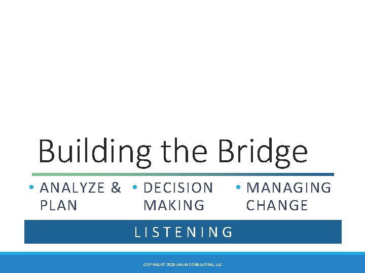 Building the Bridge • ANALYZE & • DECISION PLAN MAKING L I S T