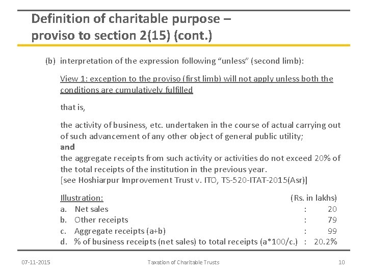Definition of charitable purpose – proviso to section 2(15) (cont. ) (b) interpretation of