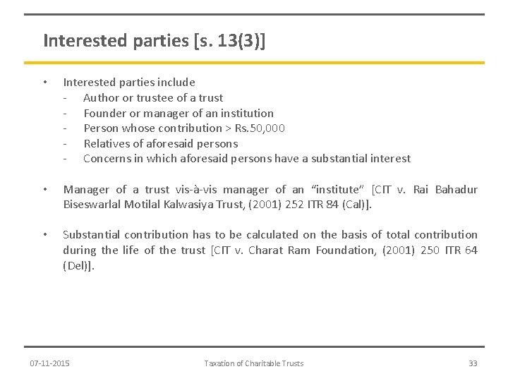 Interested parties [s. 13(3)] • Interested parties include - Author or trustee of a